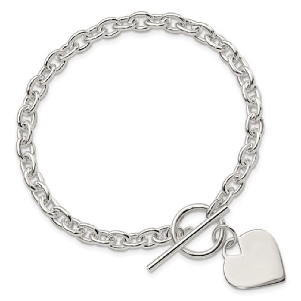 New Sterling Silver Engraveable Heart Toggle Bracelet